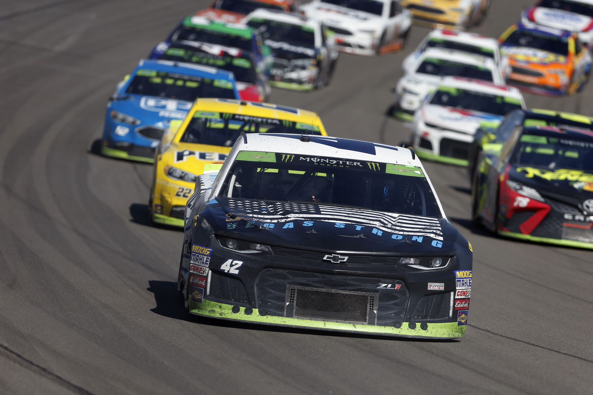 September 16, 2018 - Las Vegas, Nevada, USA: Kyle Larson (42) races through turn four at the South Point 400 at Las Vegas Motor Speedway in Las Vegas, Nevada.