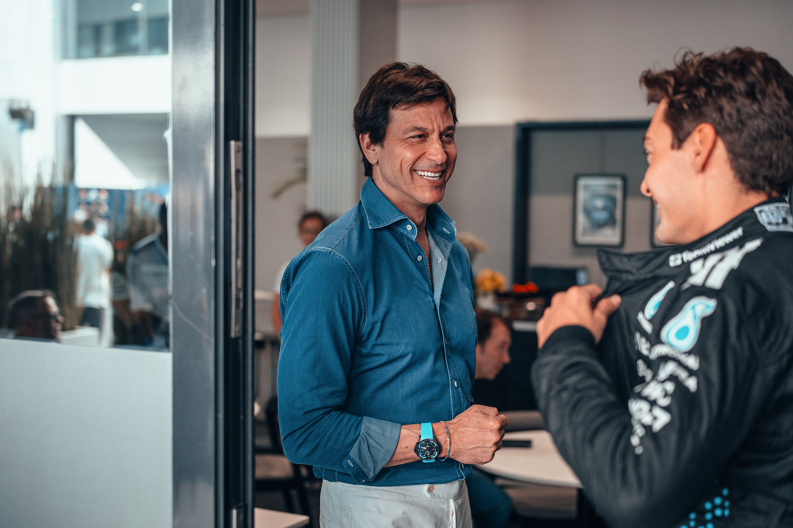 2025 Saudi Arabian Grand Prix, Friday - Toto Wolff & George Russell (image courtesy Mercedes)