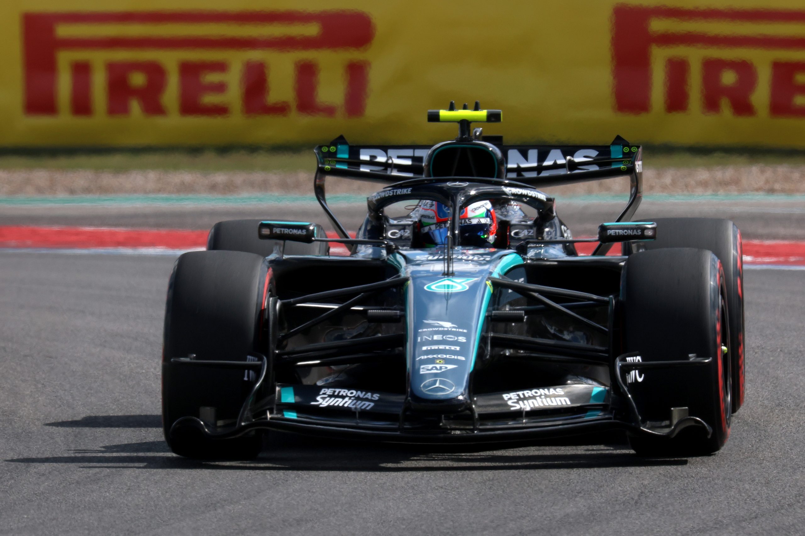 AUSTIN, TEXAS - OCTOBER 24: Andrea Kimi Antonelli of Italy driving the (12) Mercedes AMG Petronas F1 Team W17 on track during final practice ahead of the F1 Grand Prix of United States at Circuit of The Americas on October 24, 2026 in Austin, Texas. (Photo by Steven Tee/LAT Images)